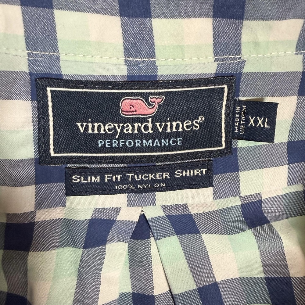 Vineyard Vines Slim Fit Tucker Shirt Mens Size 2XL Blue Check Nylon Long Sleeve - Picture 3 of 16